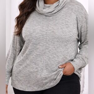 Orvis Womens Gray Heathered Cowl Neck Tunic Sweater Long Sleeve Size L RN70534